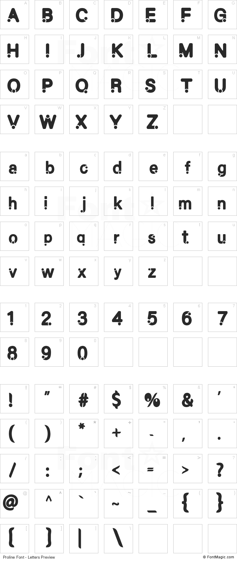 Proline Font - All Latters Preview Chart