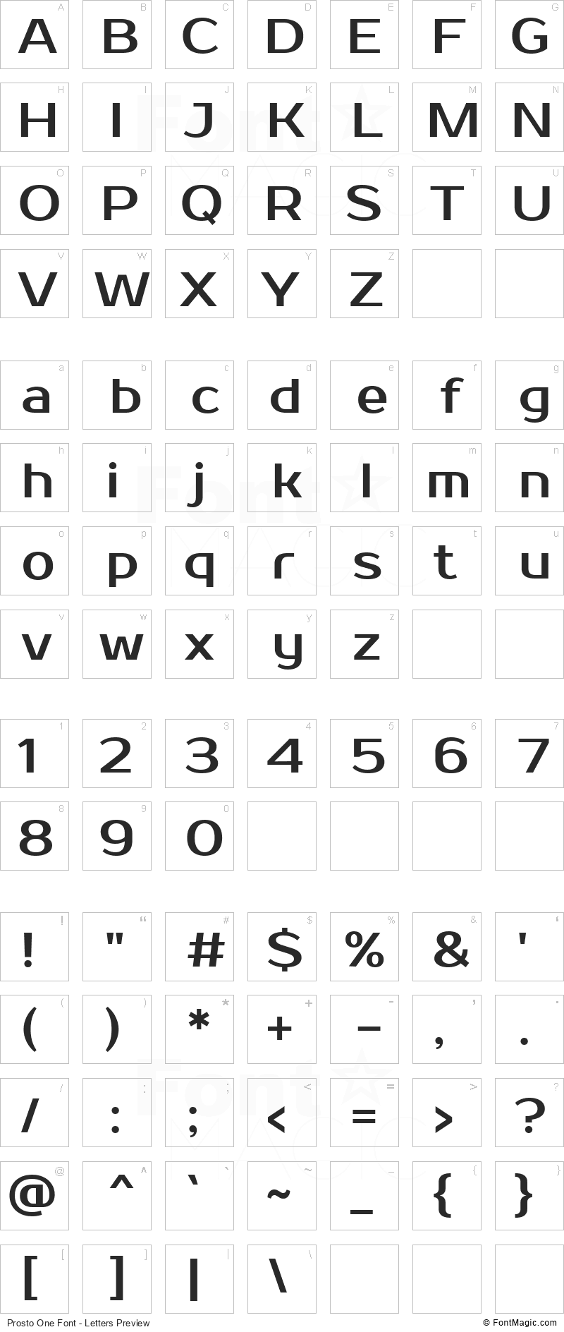 Prosto One Font - All Latters Preview Chart