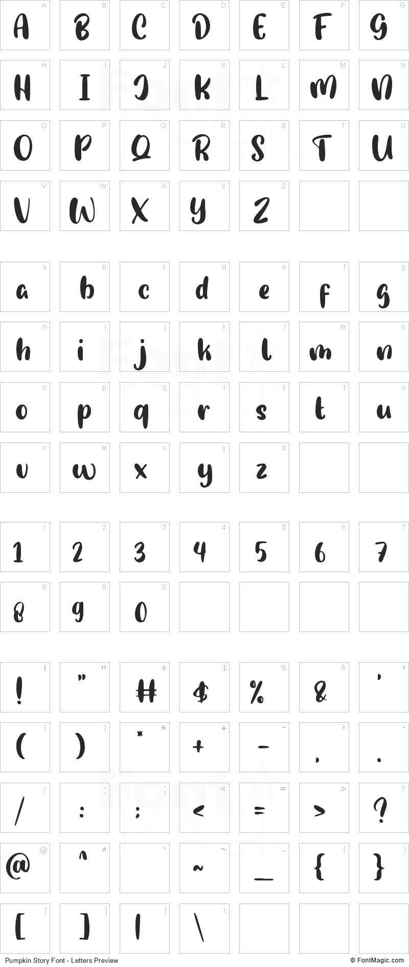 Pumpkin Story Font - All Latters Preview Chart