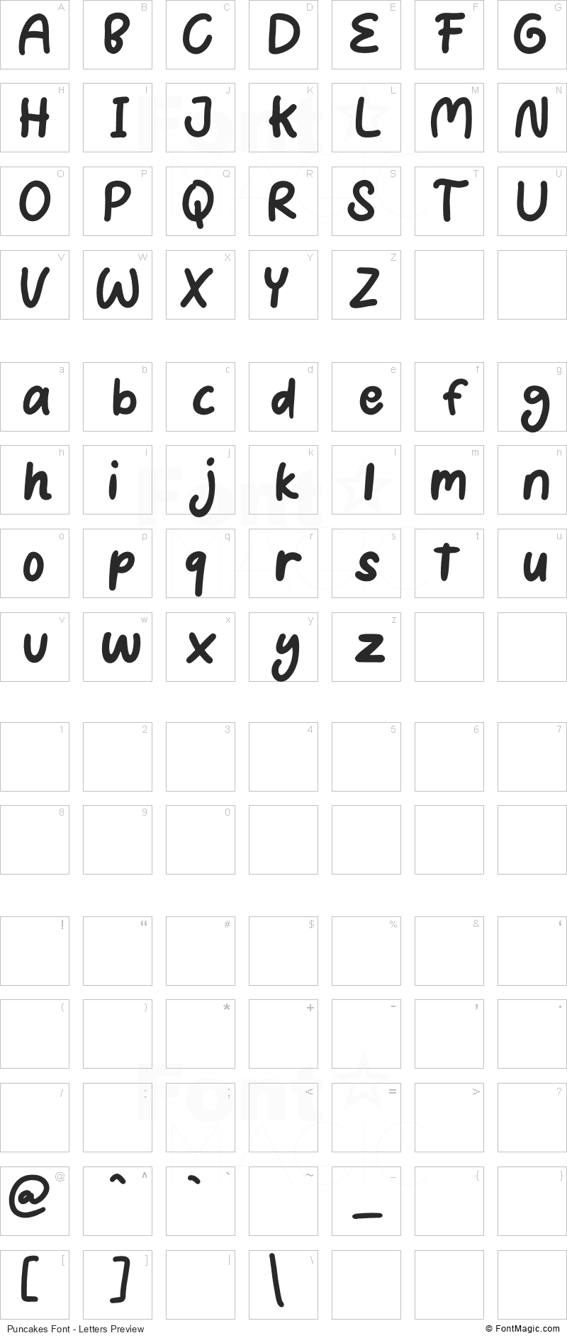 Puncakes Font - All Latters Preview Chart