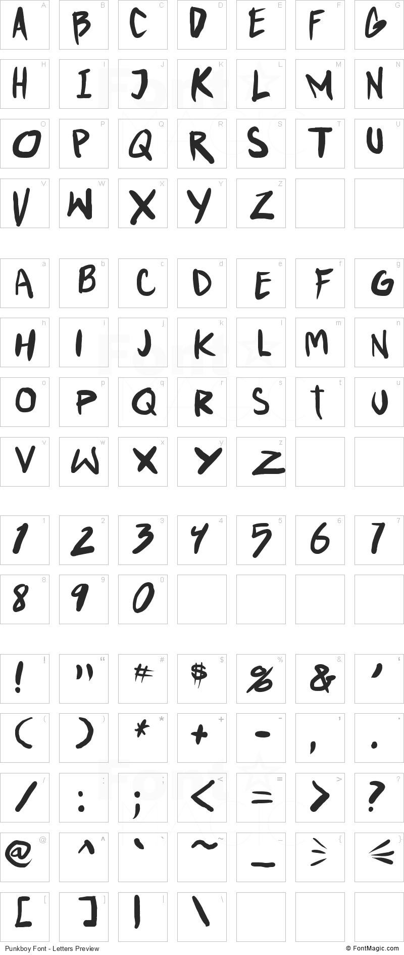 Punkboy Font - All Latters Preview Chart