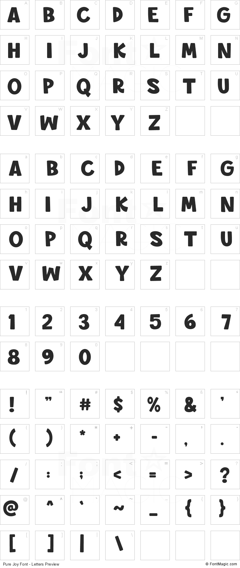 Pure Joy Font - All Latters Preview Chart