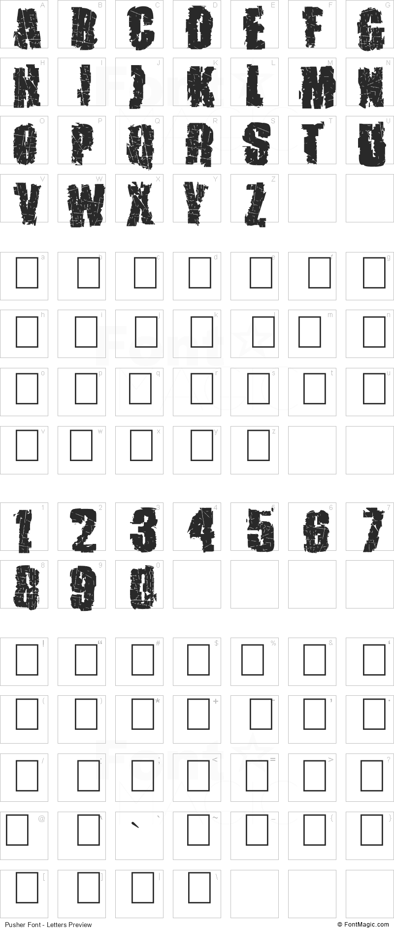 Pusher Font - All Latters Preview Chart
