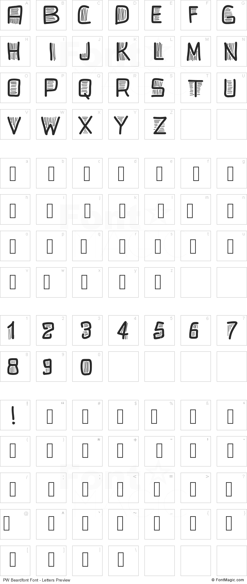 PW Beardfont Font - All Latters Preview Chart