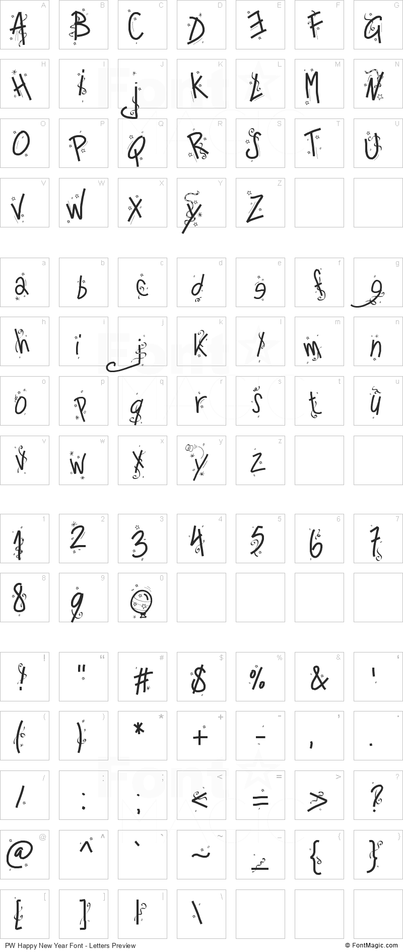 PW Happy New Year Font - All Latters Preview Chart