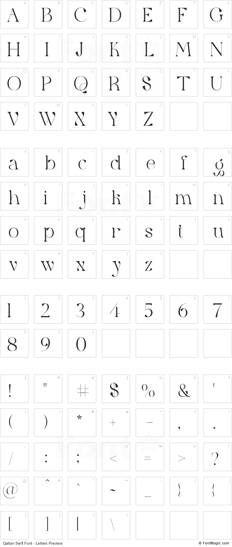 Qaitan Serif Font - All Latters Preview Chart