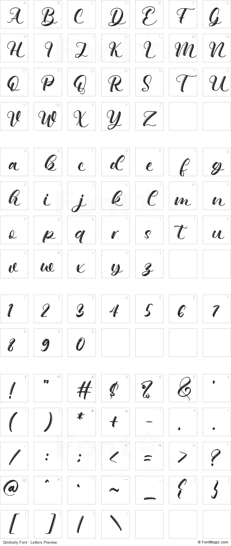 Qimberly Font - All Latters Preview Chart