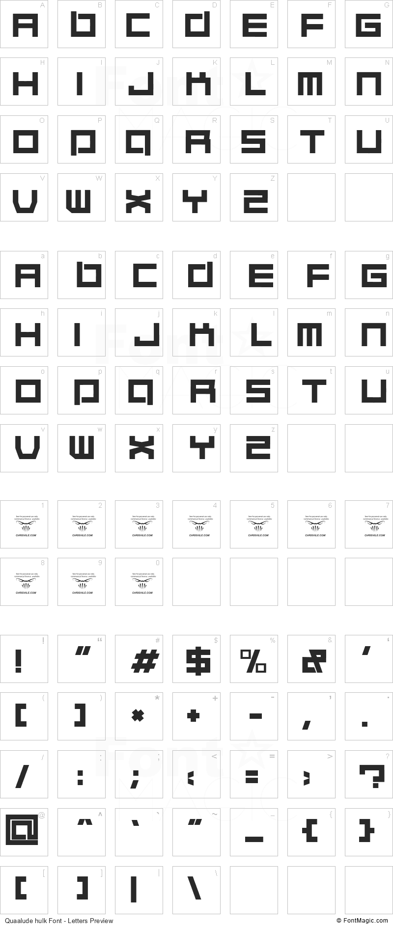 Quaalude hulk Font - All Latters Preview Chart