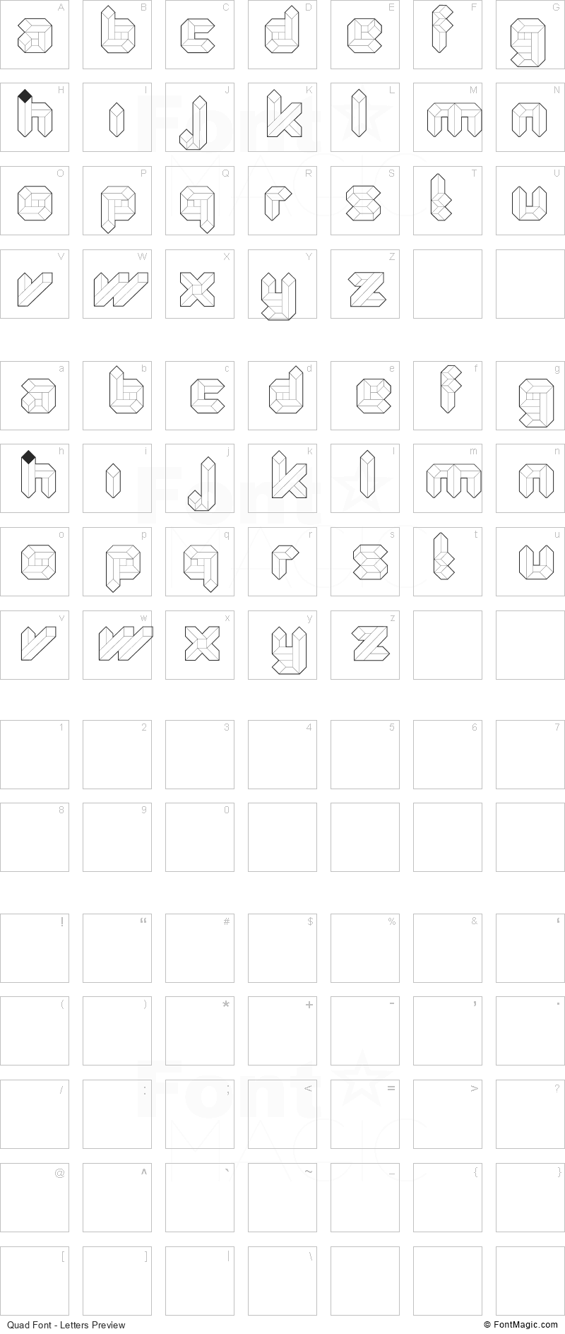 Quad Font - All Latters Preview Chart
