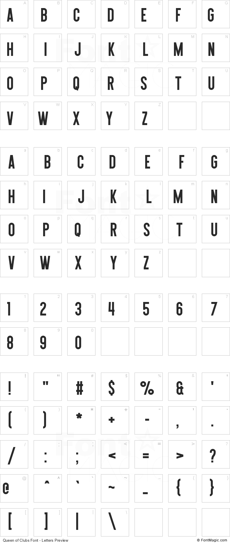 Queen of Clubs Font - All Latters Preview Chart