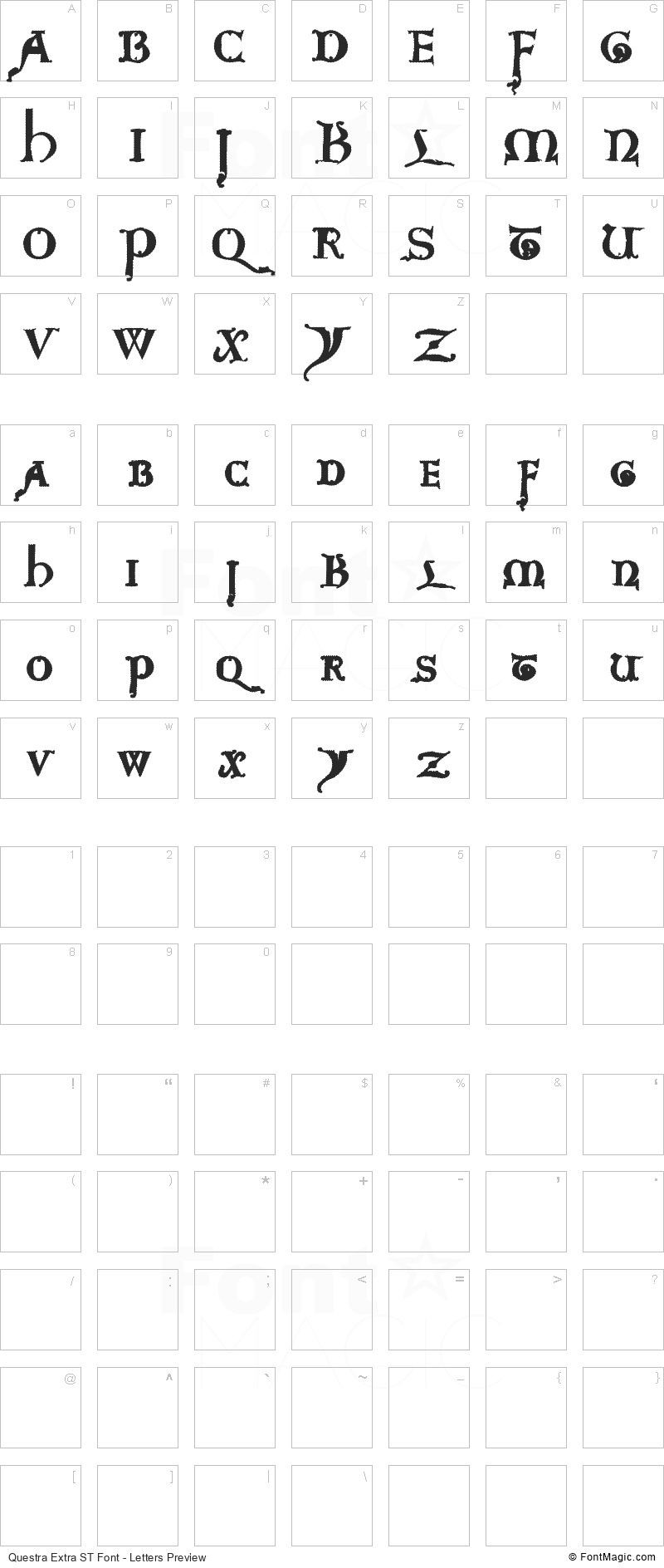 Questra Extra ST Font - All Latters Preview Chart