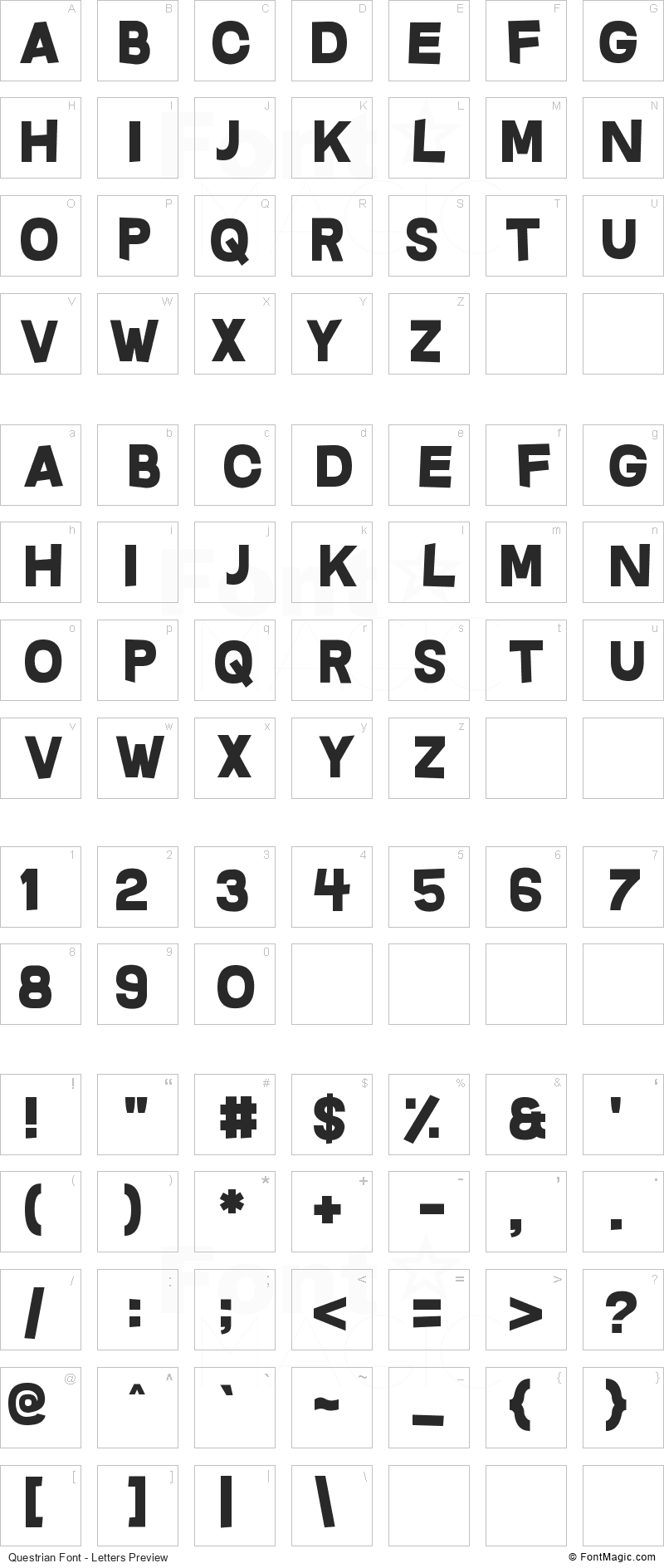 Questrian Font - All Latters Preview Chart