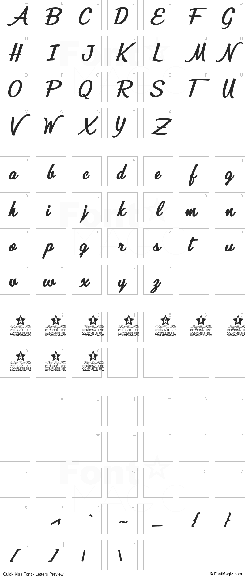 Quick Kiss Font - All Latters Preview Chart