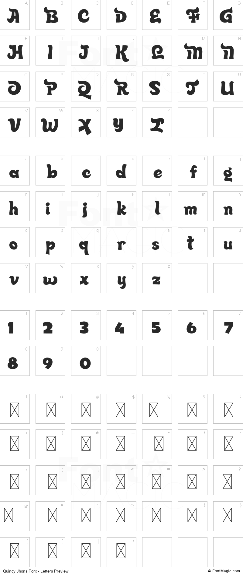 Quincy Jhons Font - All Latters Preview Chart