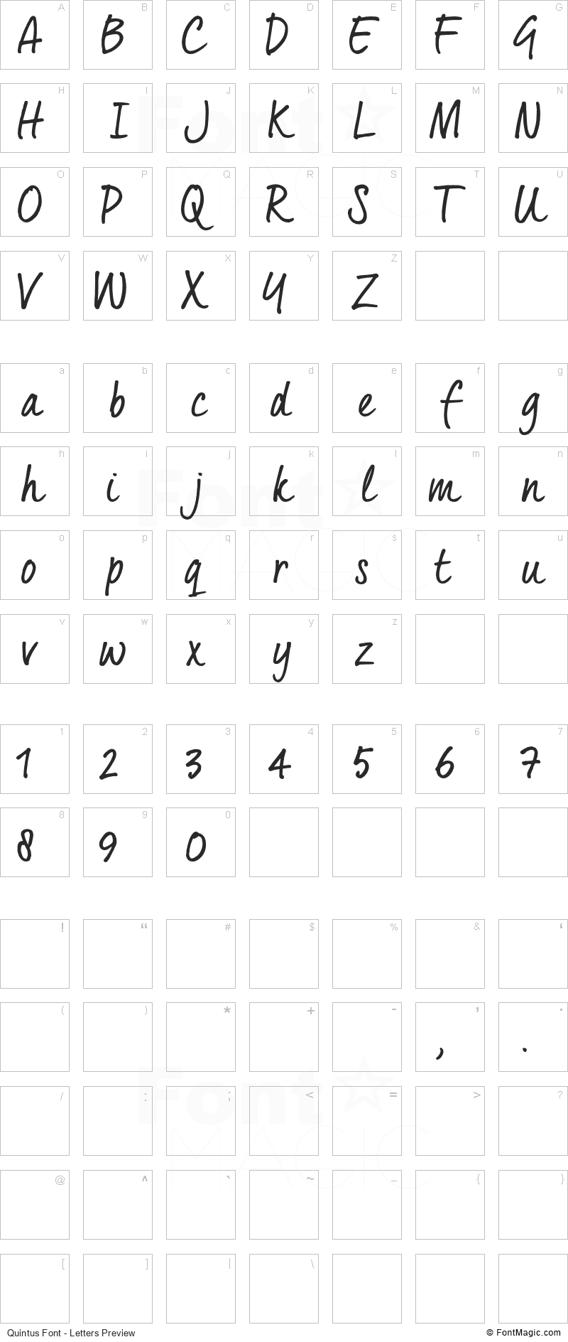 Quintus Font - All Latters Preview Chart