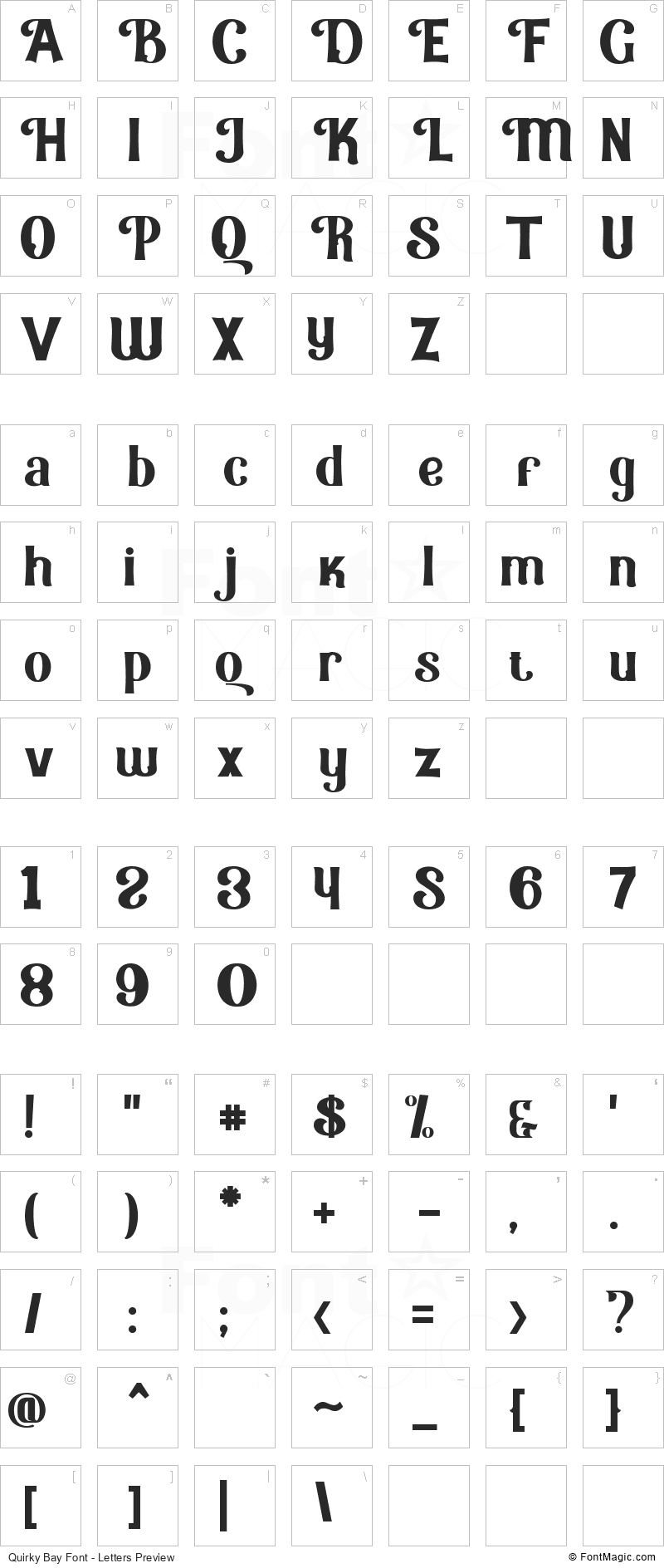 Quirky Bay Font - All Latters Preview Chart