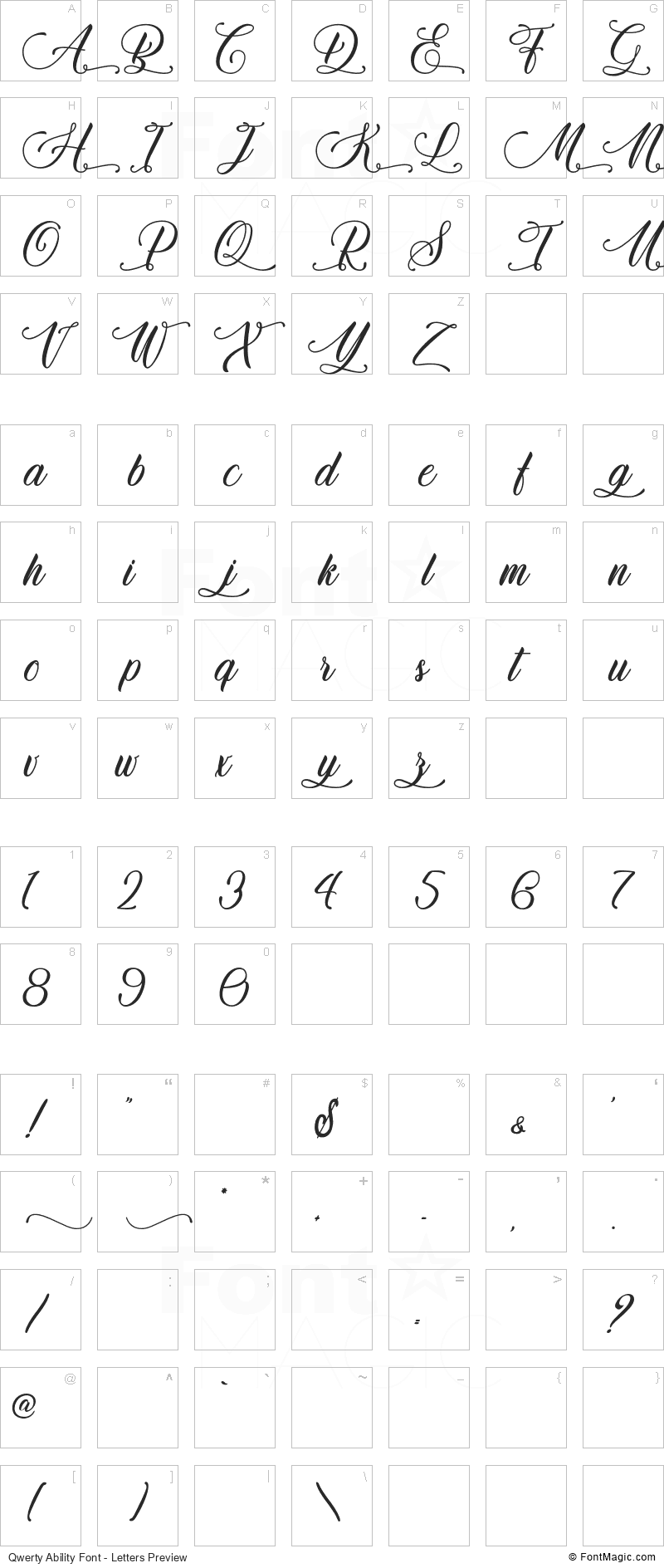 Qwerty Ability Font - All Latters Preview Chart