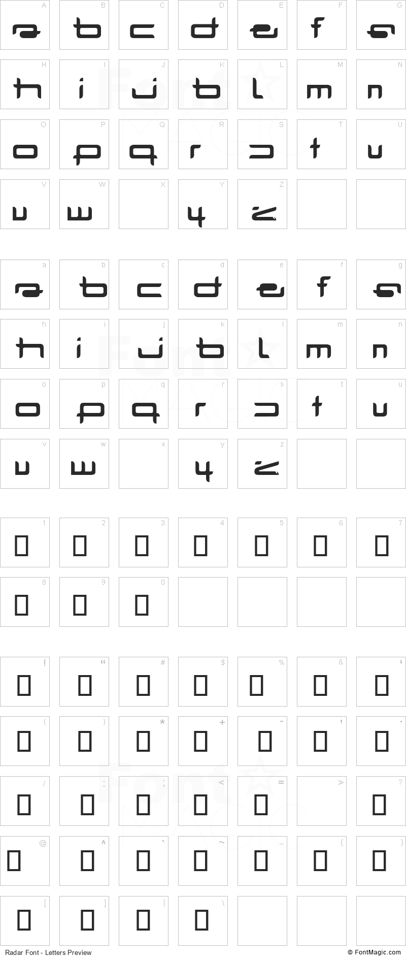 Radar Font - All Latters Preview Chart