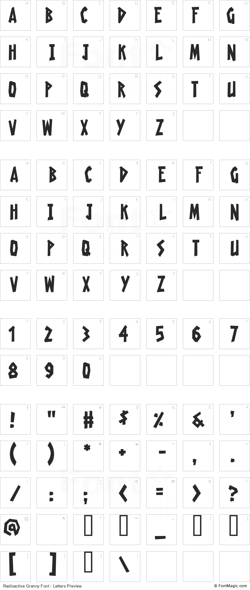 Radioactive Granny Font - All Latters Preview Chart