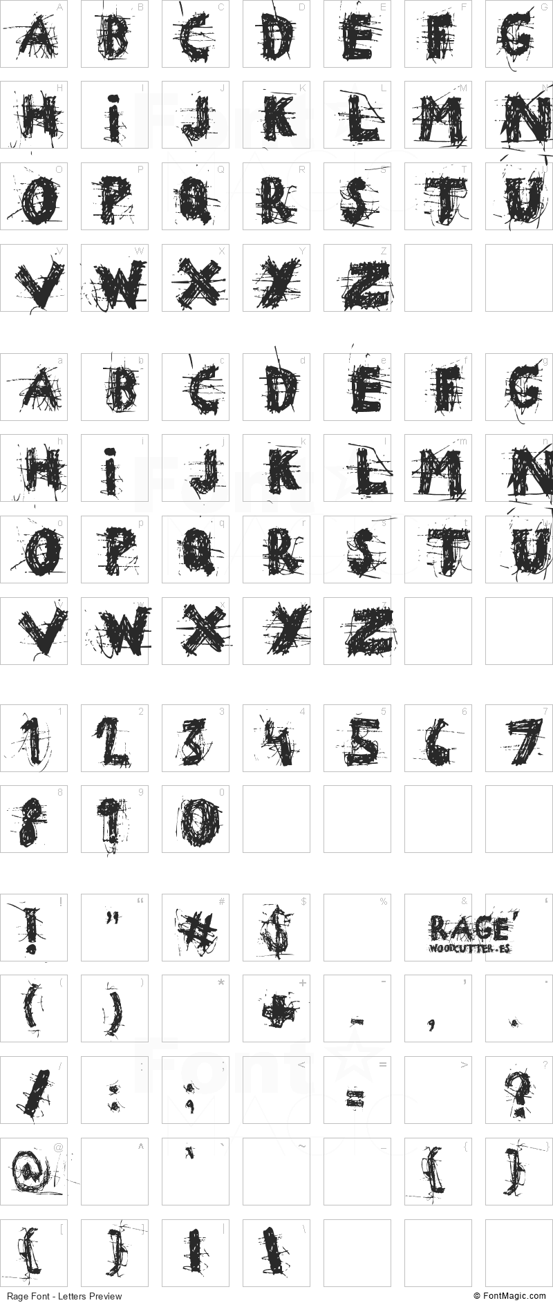 Rage Font - All Latters Preview Chart