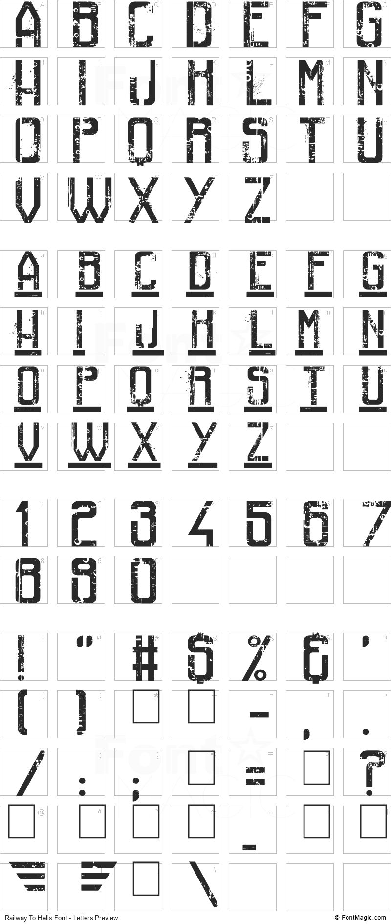 Railway To Hells Font - All Latters Preview Chart