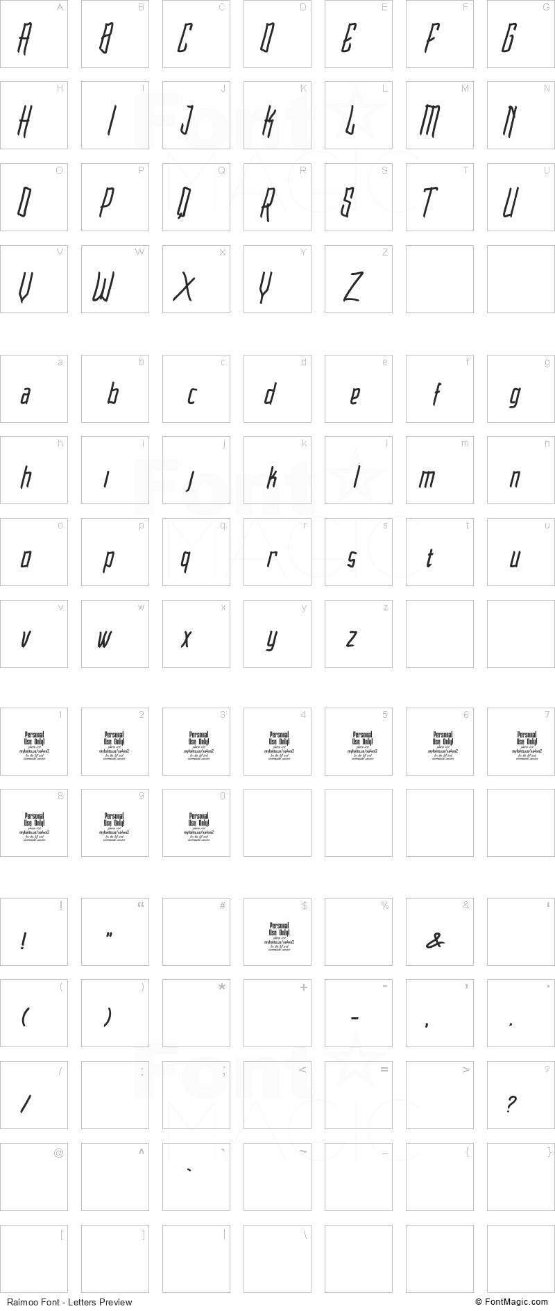 Raimoo Font - All Latters Preview Chart