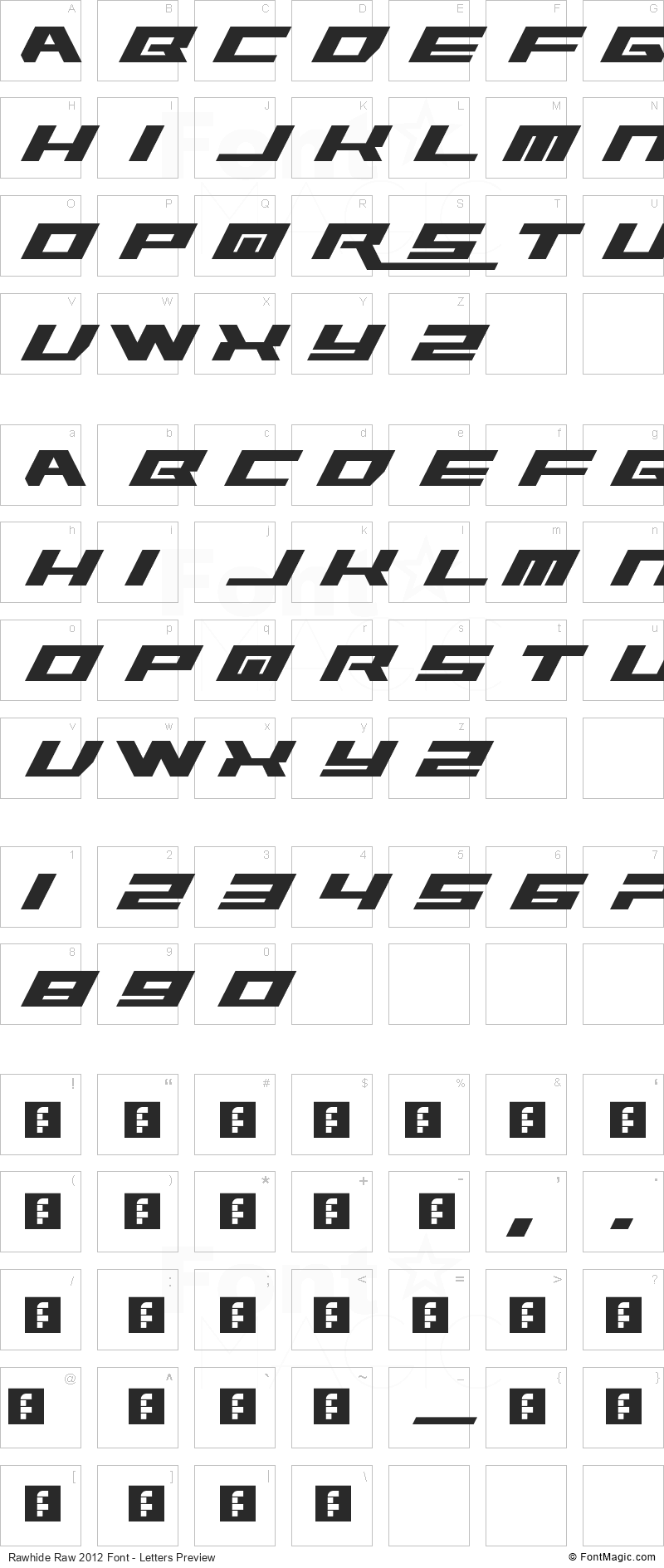 Rawhide Raw 2012 Font - All Latters Preview Chart