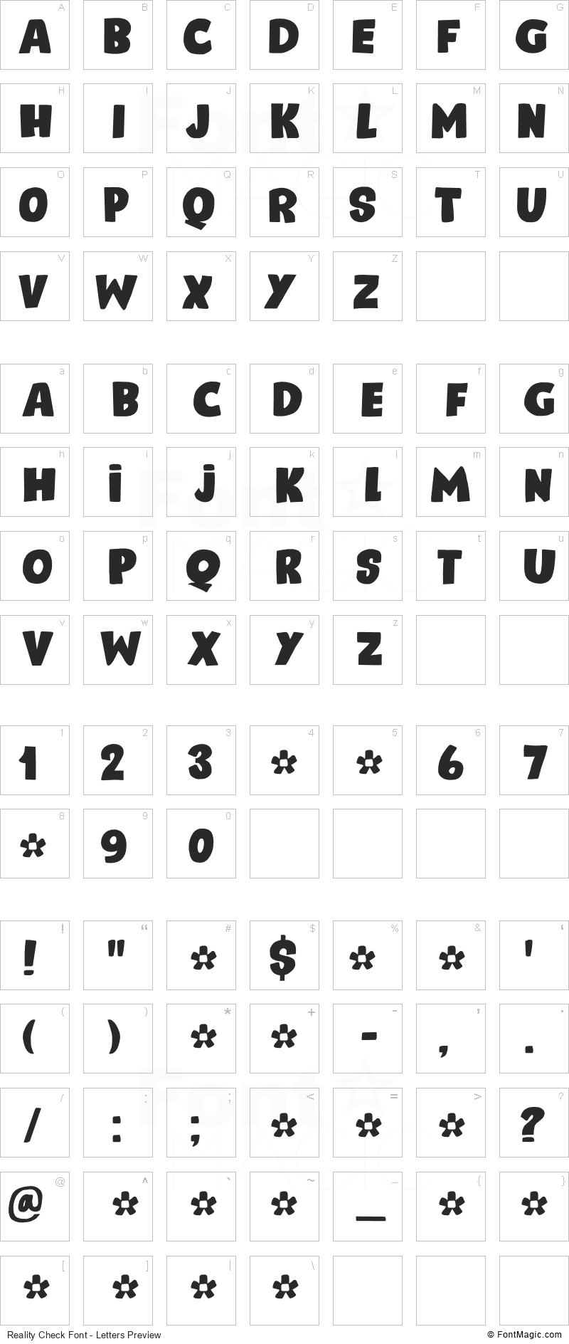 Reality Check Font - All Latters Preview Chart