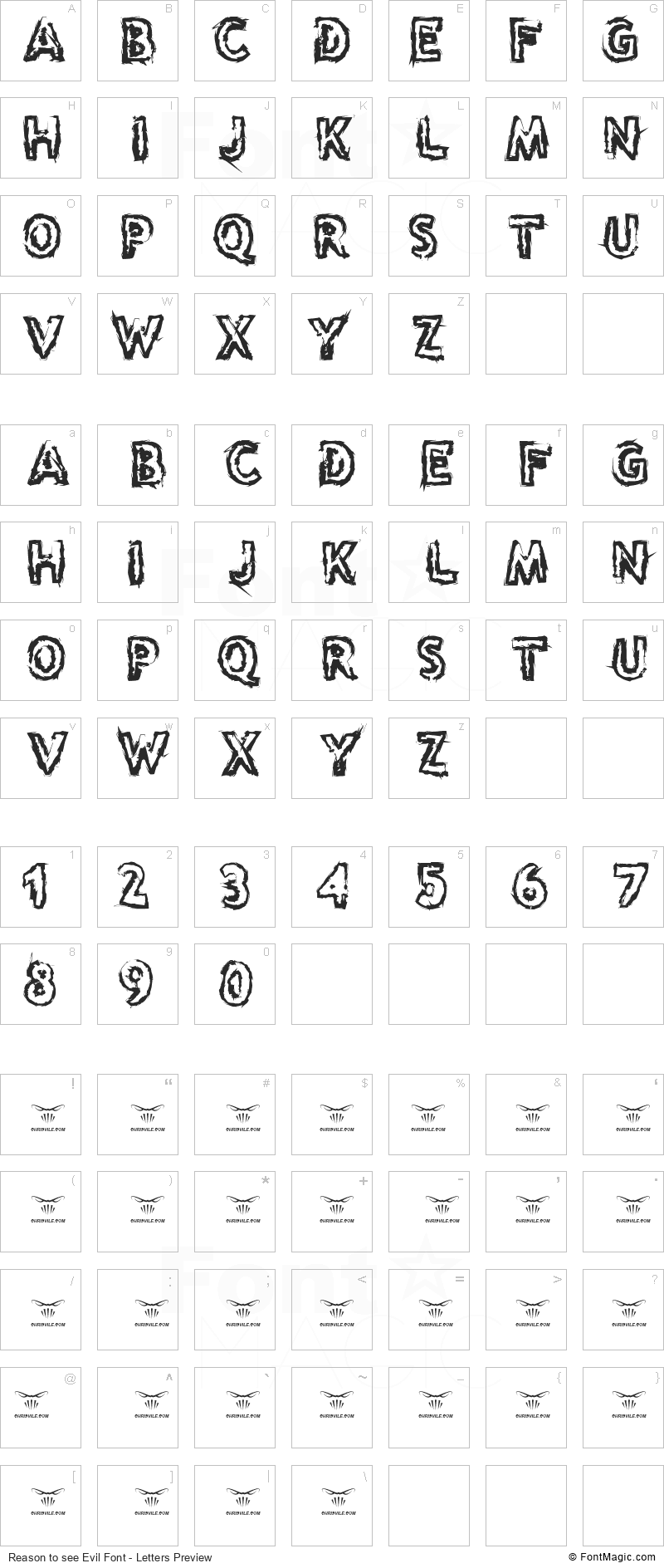 Reason to see Evil Font - All Latters Preview Chart