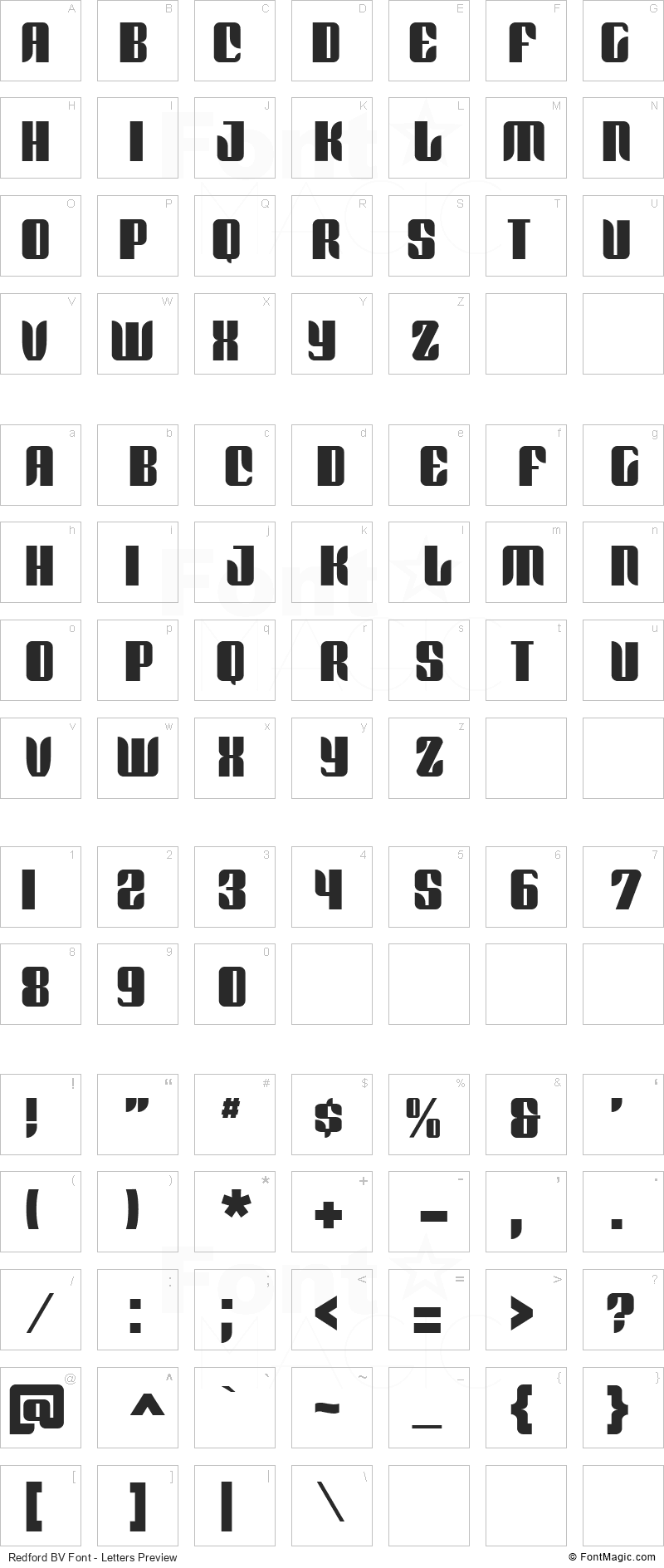 Redford BV Font - All Latters Preview Chart