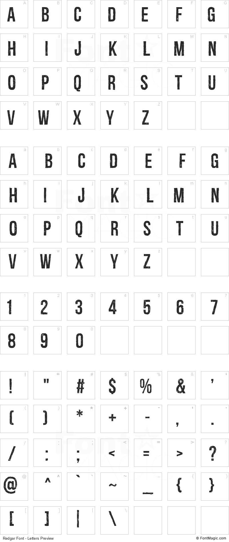Redgar Font - All Latters Preview Chart