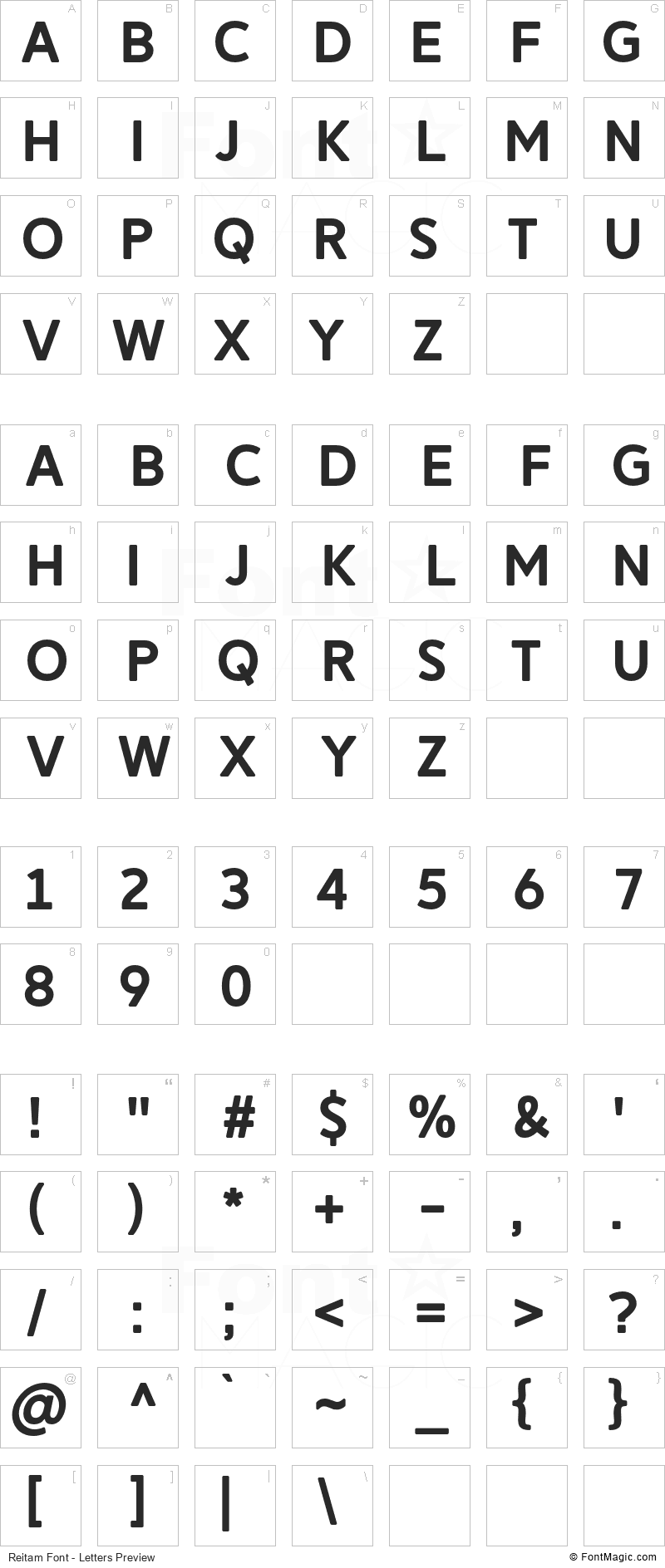 Reitam Font - All Latters Preview Chart