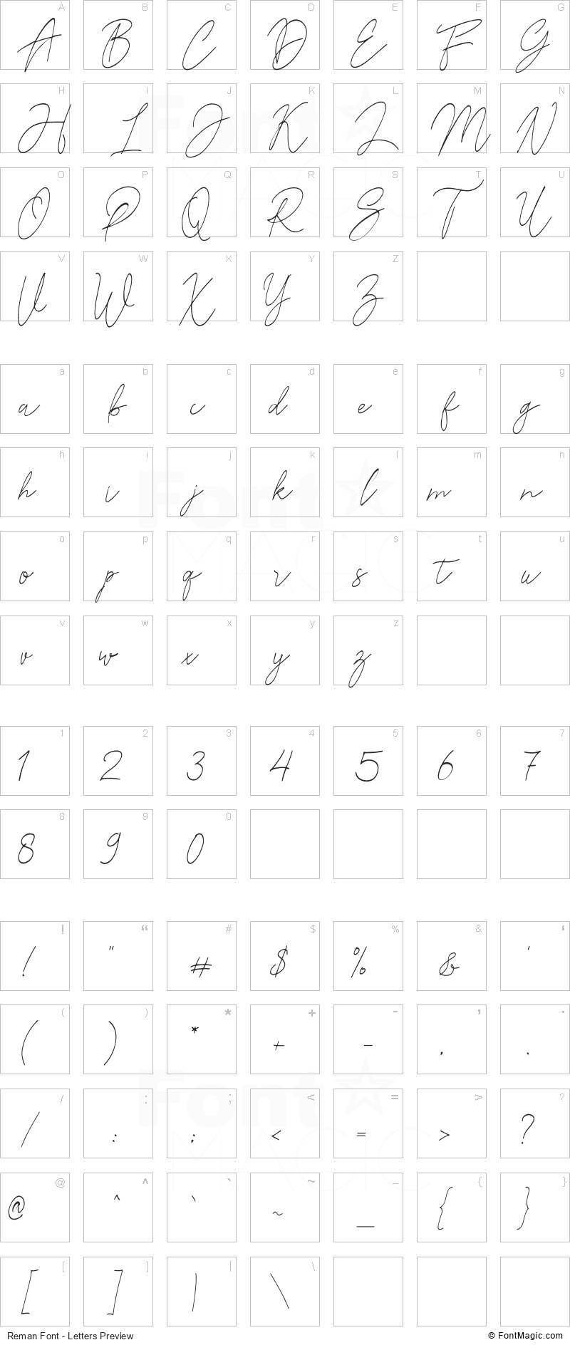 Reman Font - All Latters Preview Chart