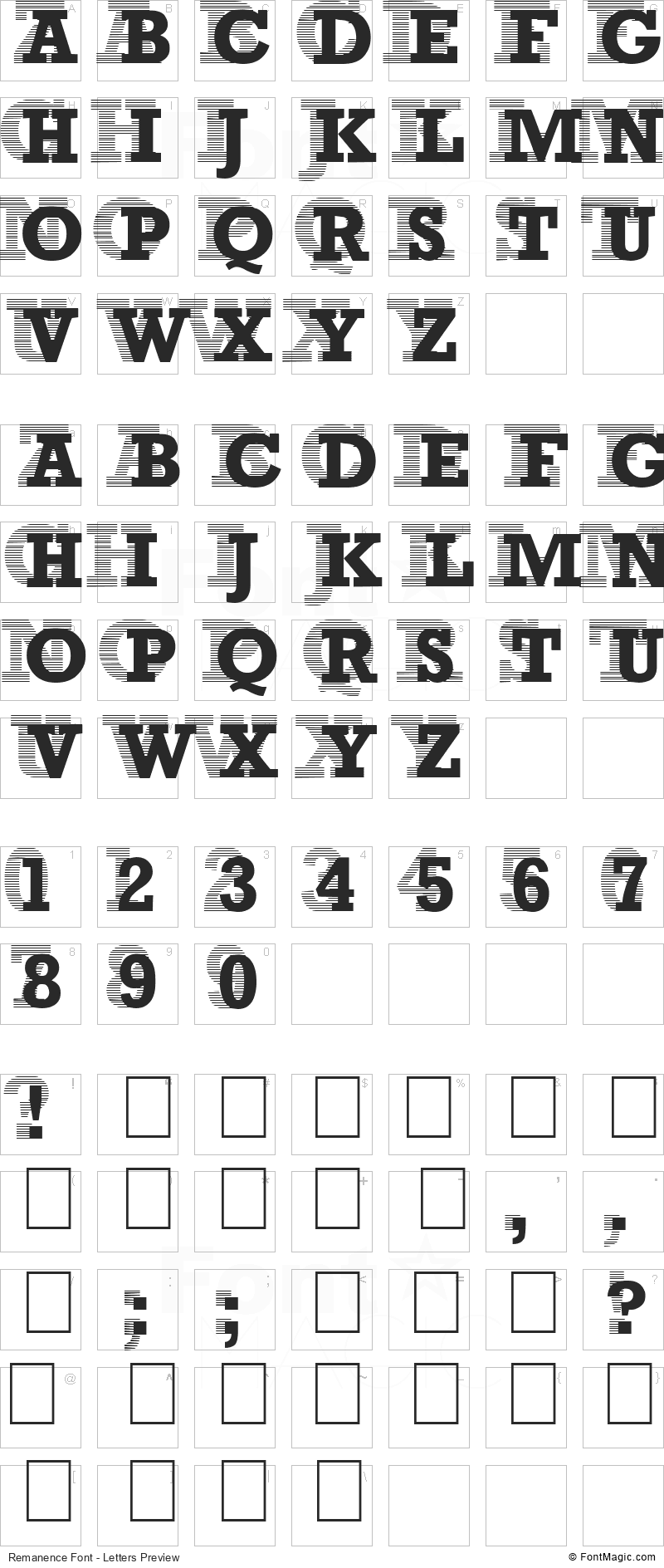 Remanence Font - All Latters Preview Chart