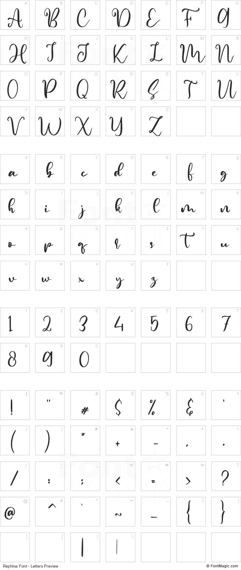 Rephina Font - All Latters Preview Chart