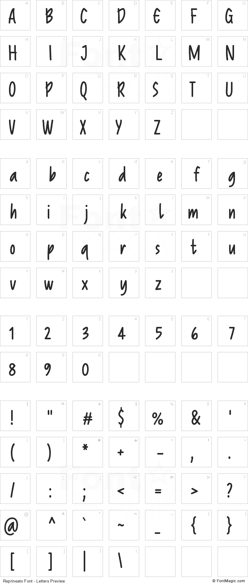Reprineato Font - All Latters Preview Chart