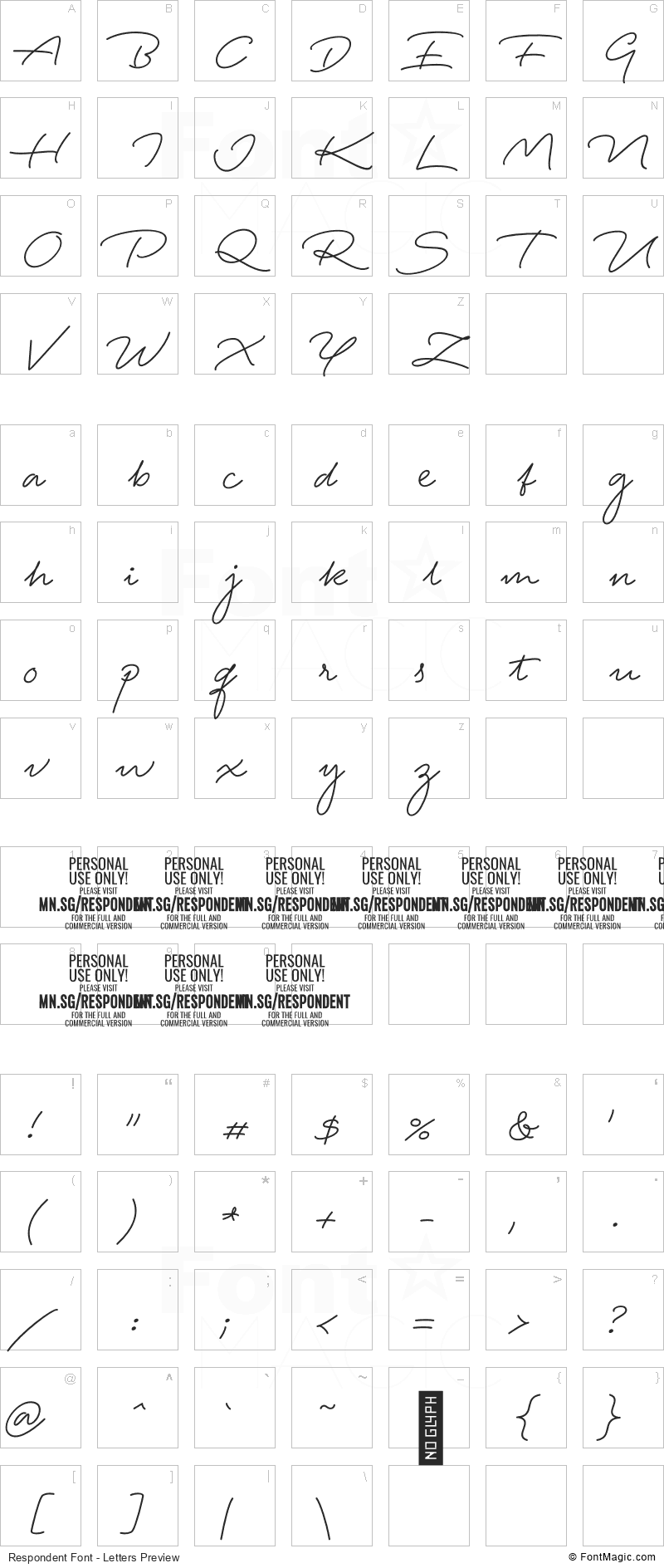 Respondent Font - All Latters Preview Chart