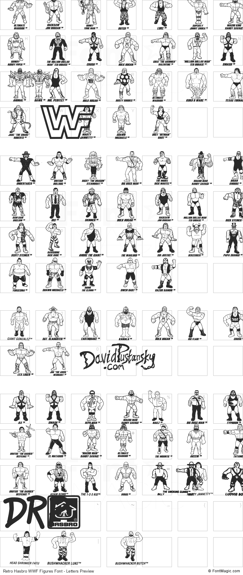 Retro Hasbro WWF Figures Font - All Latters Preview Chart
