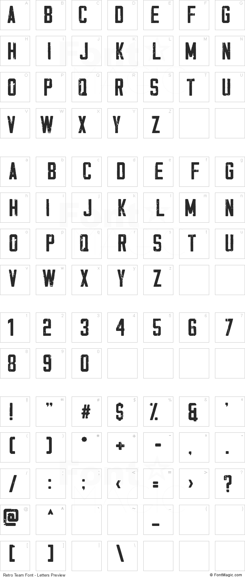Retro Team Font - All Latters Preview Chart