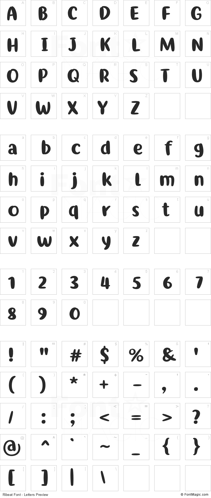 Ribeat Font - All Latters Preview Chart