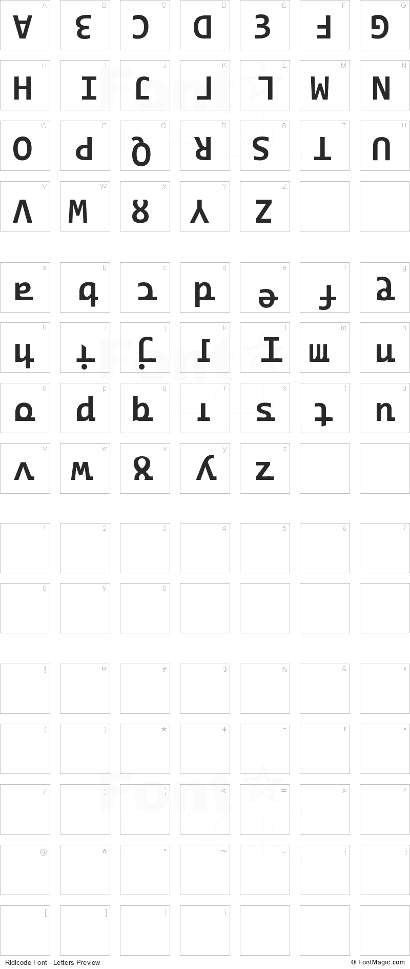 Ridicode Font - All Latters Preview Chart