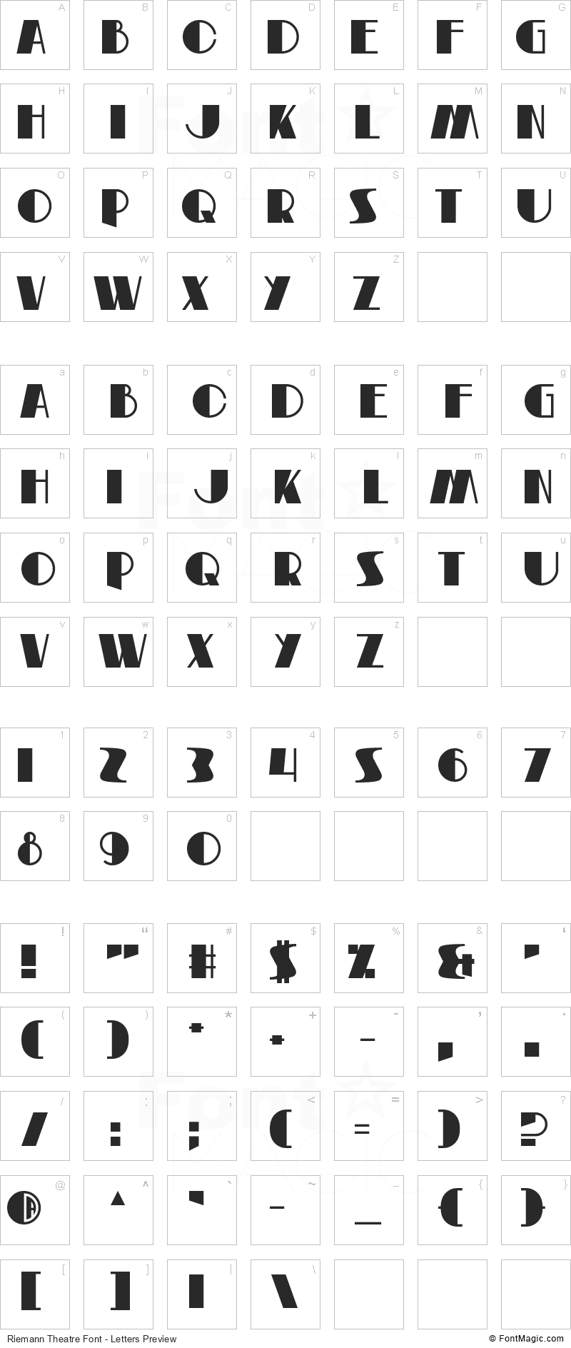 Riemann Theatre Font - All Latters Preview Chart