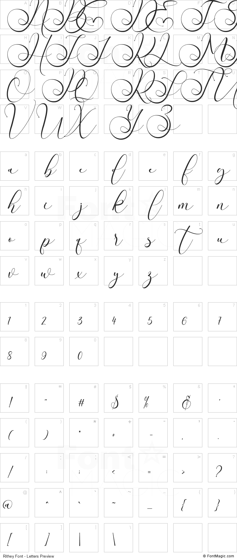 Rithey Font - All Latters Preview Chart