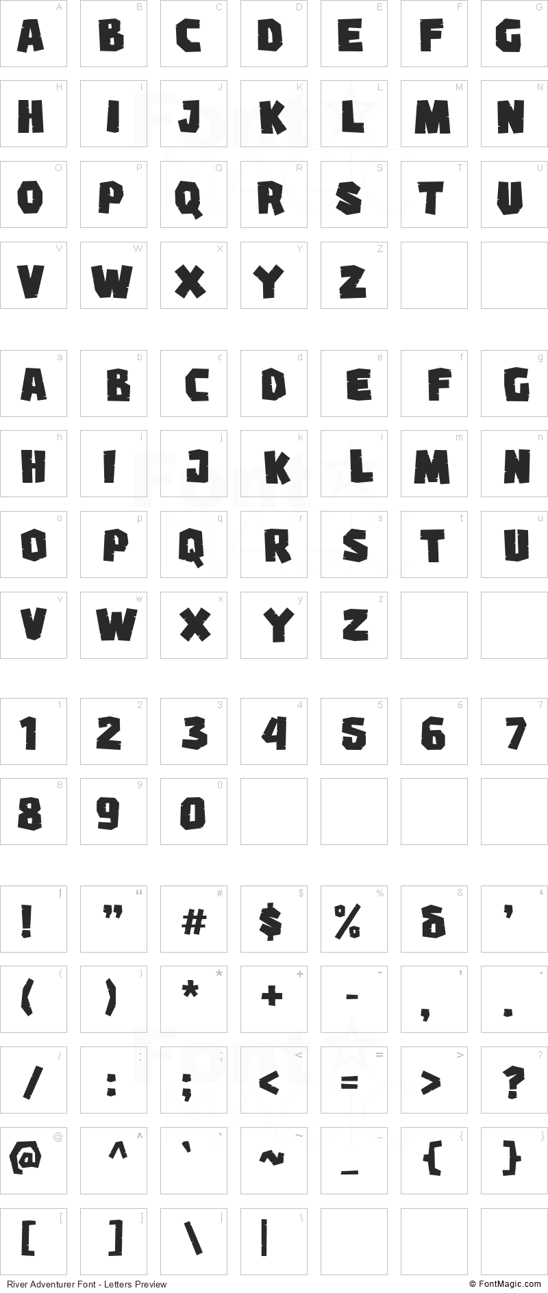 River Adventurer Font - All Latters Preview Chart