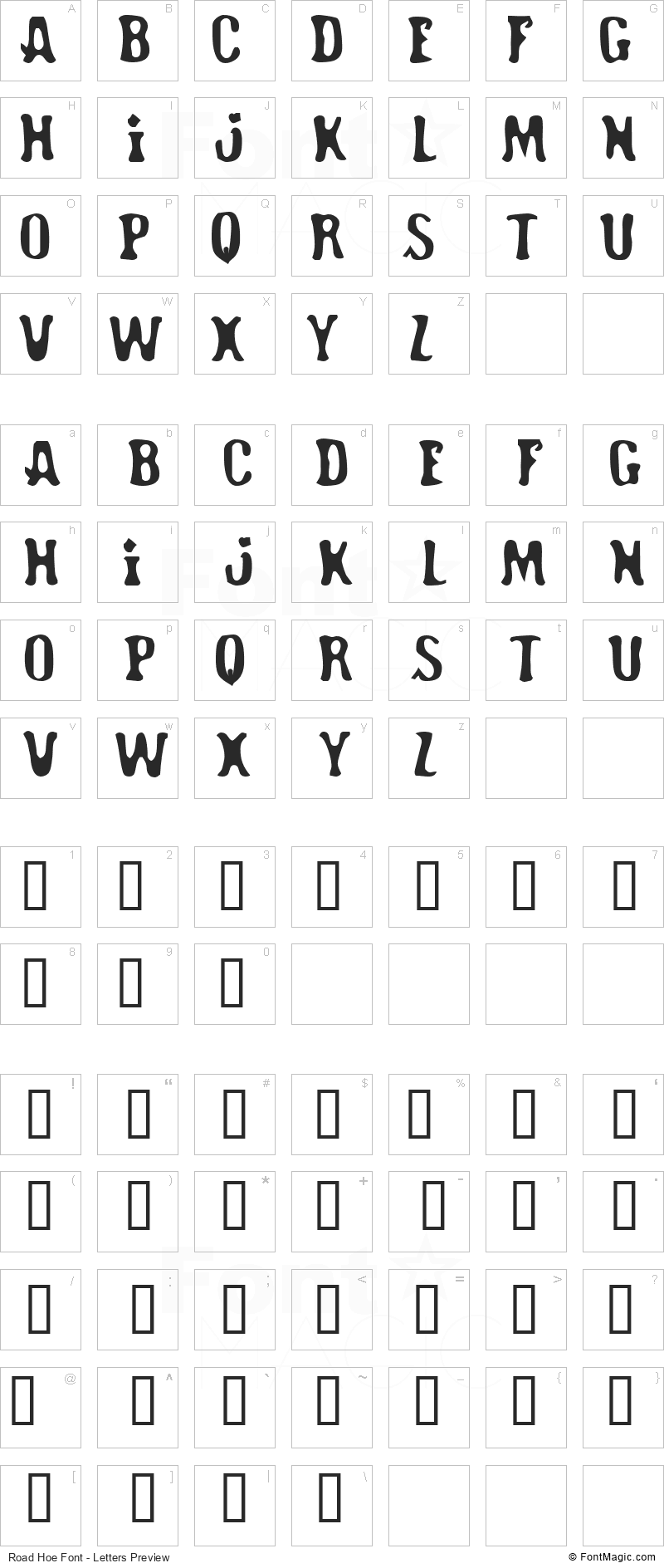 Road Hoe Font - All Latters Preview Chart