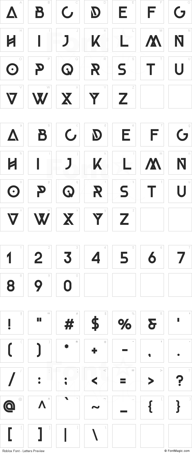 Roblox Font - All Latters Preview Chart
