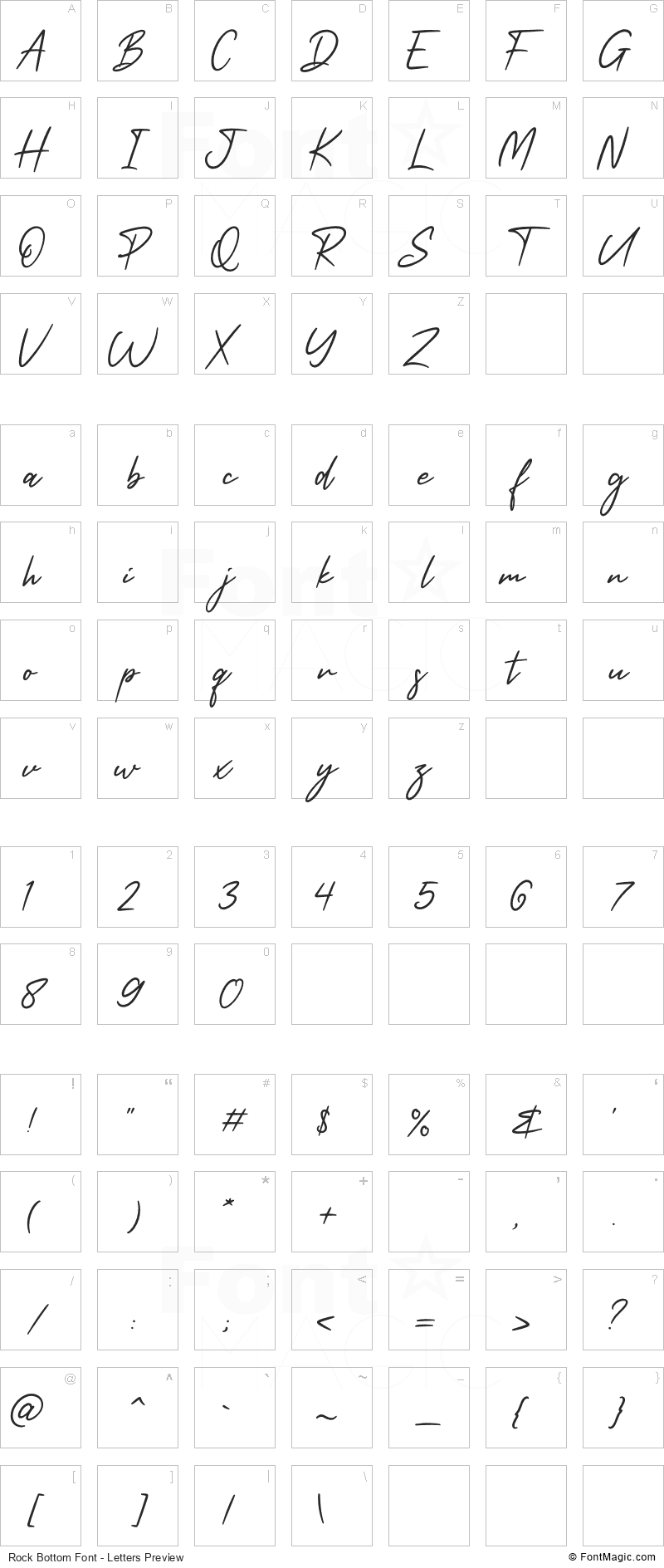 Rock Bottom Font - All Latters Preview Chart