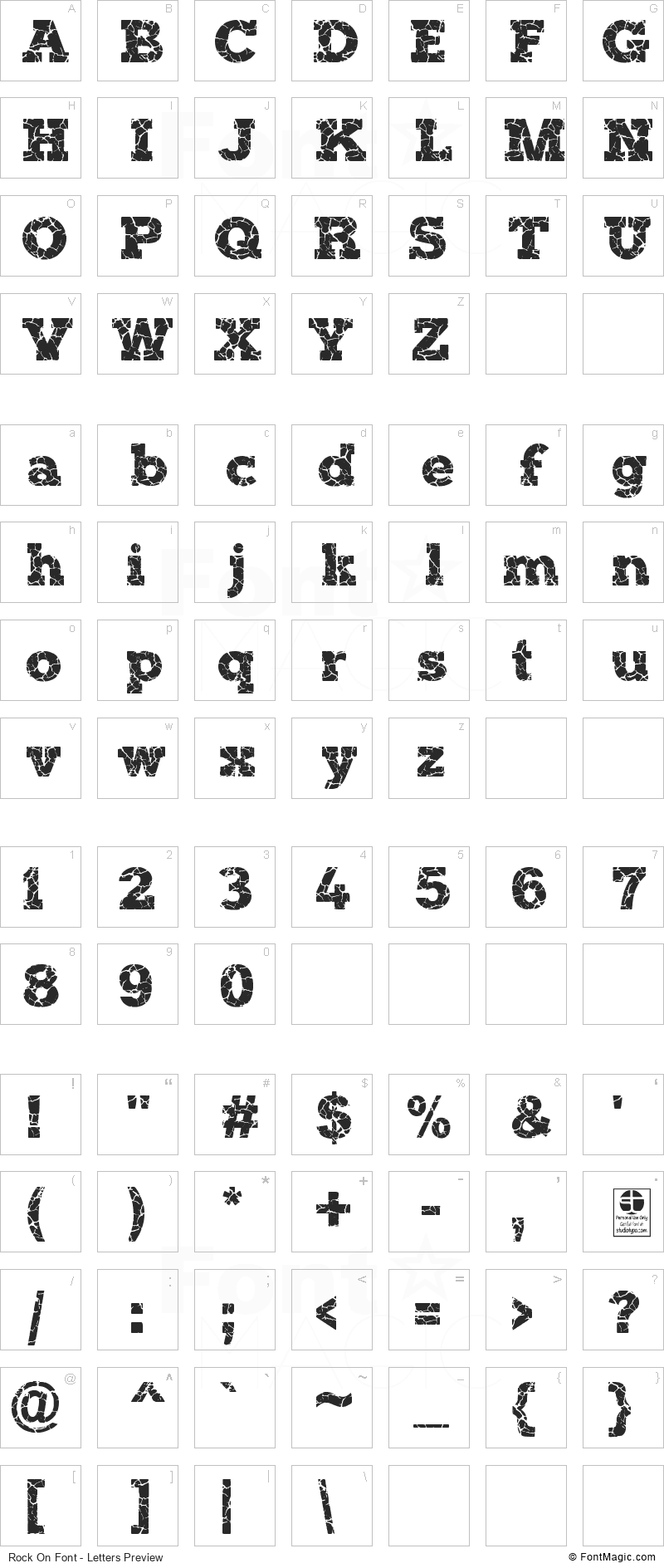 Rock On Font - All Latters Preview Chart