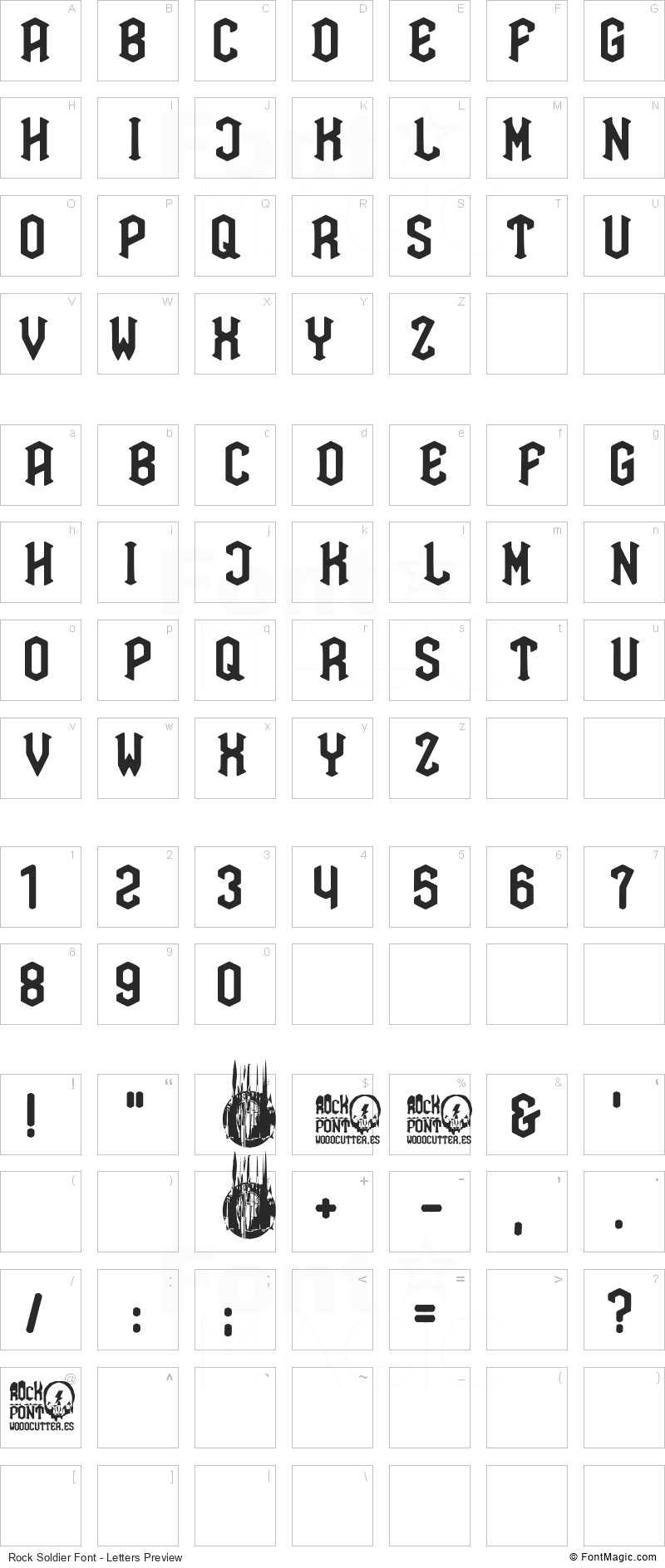 Rock Soldier Font - All Latters Preview Chart