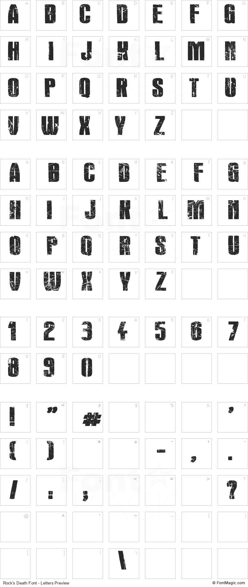 Rock’s Death Font - All Latters Preview Chart
